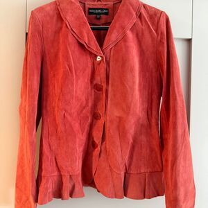 Monterey Bay Coral Suede Peplum Button Jacket
